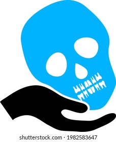Hand holds skull vector icon. A flat illustration design of hand holds skull icon on a white background.