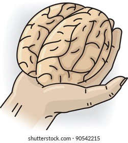 Hand holds the small brain