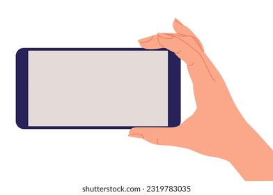 Hand holds smartphone. Hand with smartphone