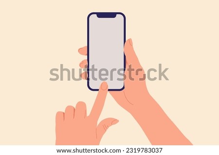 Hand holds smartphone. Hand with smartphone