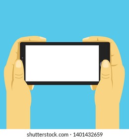 Hand Holds  Smartphone With Blank Scree.