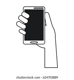 hand holds smartphone device technology line