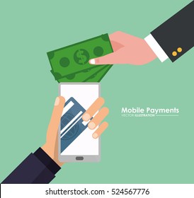 hand holds smartphone mobile payment money virtual