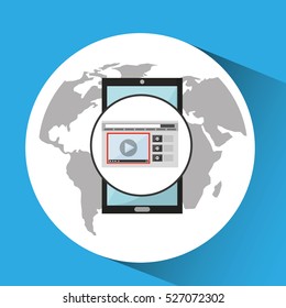 hand holds smartphone multimedia video play online vector illustration eps 10