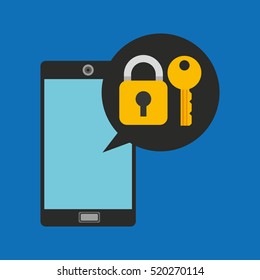 hand holds smartphone padlock key vector illustration eps 10