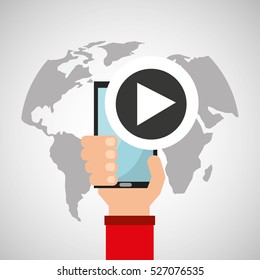 hand holds smartphone video multimedia online vector illustration eps 10