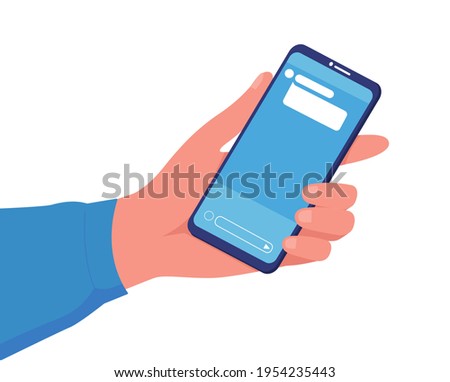 A hand holds some modern mobile smartphone. White isolated vector illustration
