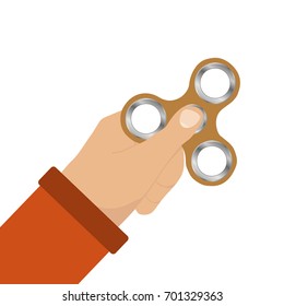 The hand holds the spinner. Spinner in the hand of a man. Flat design, vector illustration, vector.