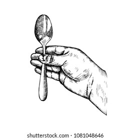 the hand holds a spoon. vector sketch