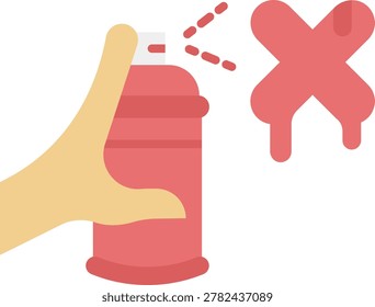 A hand holds a spray paint can with an X mark icon, symbolizing graffiti or vandalism. This vector illustration is suitable for designs about street art, urban culture, or anti-graffiti campaigns.
