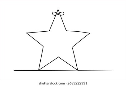 Hand holds star continuous line art drawing. Human arms palms. Rating linear symbol icon. Vector illustration isolated on white.