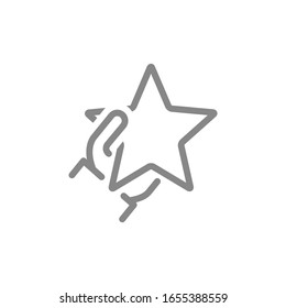 Hand Holds Star Line Icon. Customer Review, Rating, Quality Control Symbol