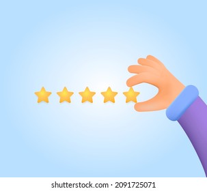 Hand holds star for rating, evaluation of services or goods. Customer star ratings 3d 