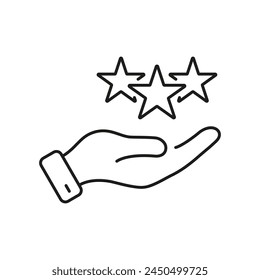 Hand Holds Stars Line Icon, Best Feedback Concept. Success Linear Pictogram. Positive Review, Good Quality Service Outline Symbol. Client Experience. Editable Stroke. Isolated Vector Illustration.