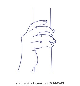Hand holds a stick. Contour vector illustration. Index, middle, ring, little fingers and thumb