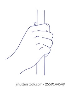 Hand holds a stick. Contour vector illustration. Index, middle, ring, little fingers and thumb