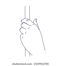 Hand holds a stick. Contour vector illustration. Index, middle, ring, little fingers and thumb