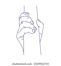 Hand holds a stick. Contour vector illustration. Index, middle, ring, little fingers and thumb
