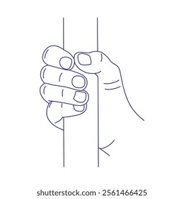 Hand holds a stick. Contour vector illustration. Index, middle, ring, little fingers and thumb