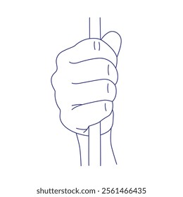 Hand holds a stick. Contour vector illustration. Index, middle, ring, little fingers and thumb