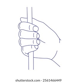 Hand holds a stick. Contour vector illustration. Index, middle, ring, little fingers and thumb