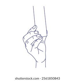 Hand holds a stick. Contour vector illustration. Index, middle, ring, little fingers and thumb