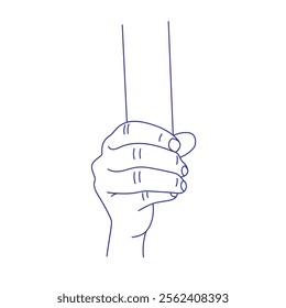 Hand holds a stick. Contour vector illustration. Index, middle, ring, little fingers and thumb