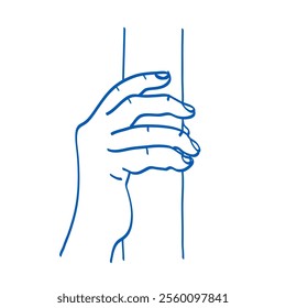 Hand holds a stick. Doodle vector illustration. Index, middle, ring, little fingers and thumb