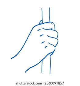 Hand holds a stick. Doodle vector illustration. Index, middle, ring, little fingers and thumb
