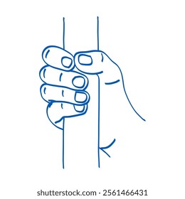 Hand holds a stick. Doodle vector illustration. Index, middle, ring, little fingers and thumb