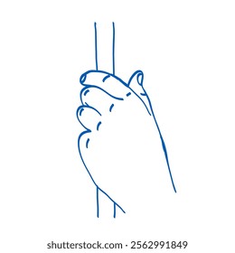 Hand holds a stick. Doodle vector illustration. Index, middle, ring, little fingers and thumb