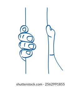Hand holds a stick. Doodle vector illustration. Index, middle, ring, little fingers and thumb