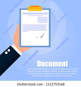 The hand holds a tablet with a document in which the text is written and the signature is provided on a blue background. Below text is written.