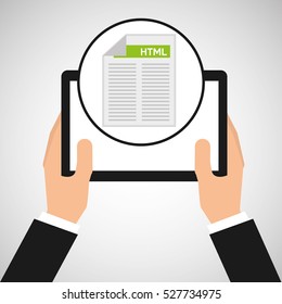 hand holds tablet html language document vector illustration eps 10
