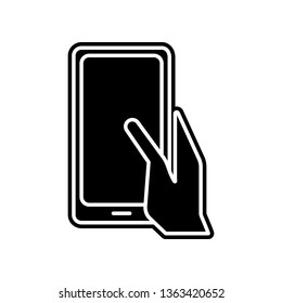 hand holds a tablet icon. Element of Media, Press for mobile concept and web apps icon. Glyph, flat icon for website design and development, app development