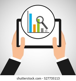 hand holds tablet searching statistics vector illustration eps 10
