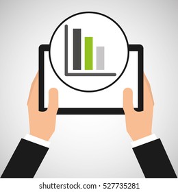 hand holds tablet statistical data vector illustration eps 10