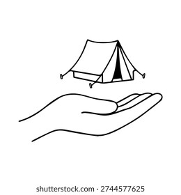 hand holds the tent