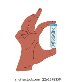 A hand holds a test tube with DNA of rare diseases. February 28 - Rare Disease Day. Vector flat illustration.