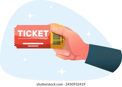 hand holds a ticket or season ticket to a movie theater or establishment. Stock vector illustration