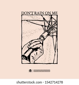 The hand holds an umbrella. Design for printing on t-shirts, stickers and more. Vector.