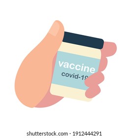 hand holds vial covid 19 coronavirus vaccine vector illustration