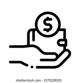 Hand Holds Wallet With Money Icon Vector. Outline Hand Holds Wallet With Money Sign. Isolated Contour Symbol Illustration