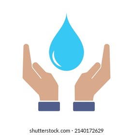 Hand holds water drop. Save Water concept. clean water, environment friendly. Vector illustration