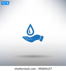 Hand holds water drop symbol. 