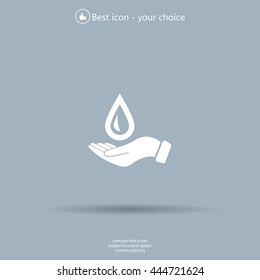 Hand holds water drop symbol. 