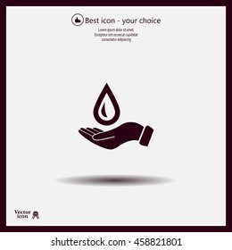 Hand holds water drop symbol. 
