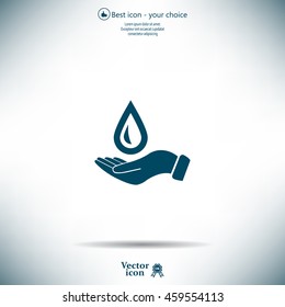 Hand holds water drop symbol. 