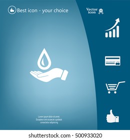 Hand holds water drop symbol. 