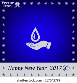 Hand holds water drop symbol. 